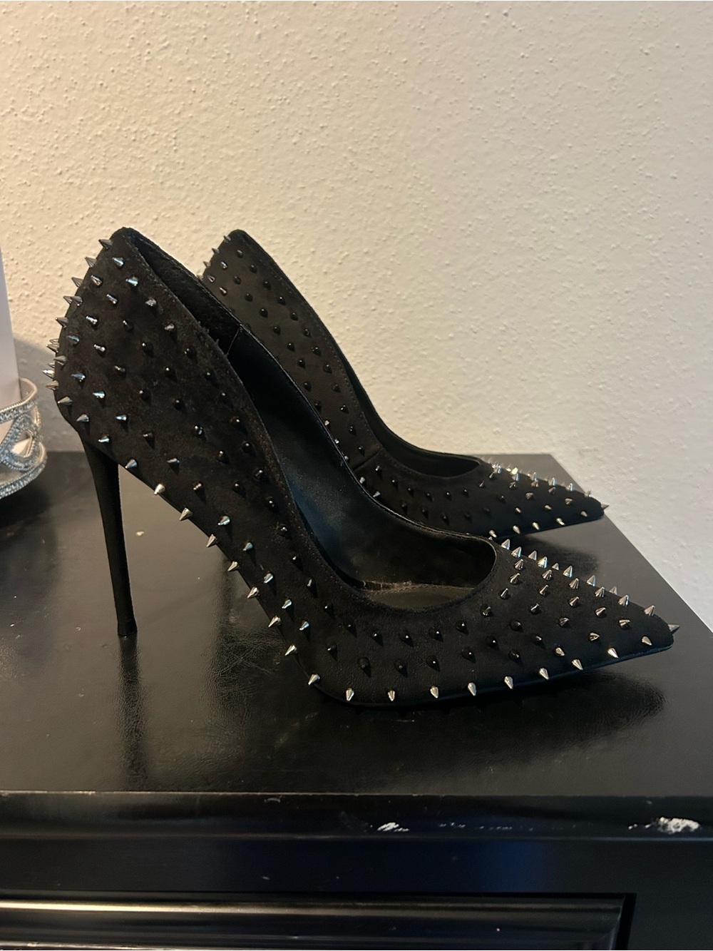 Steve Madden Black Studded Pointed-Toe Stiletto Heels